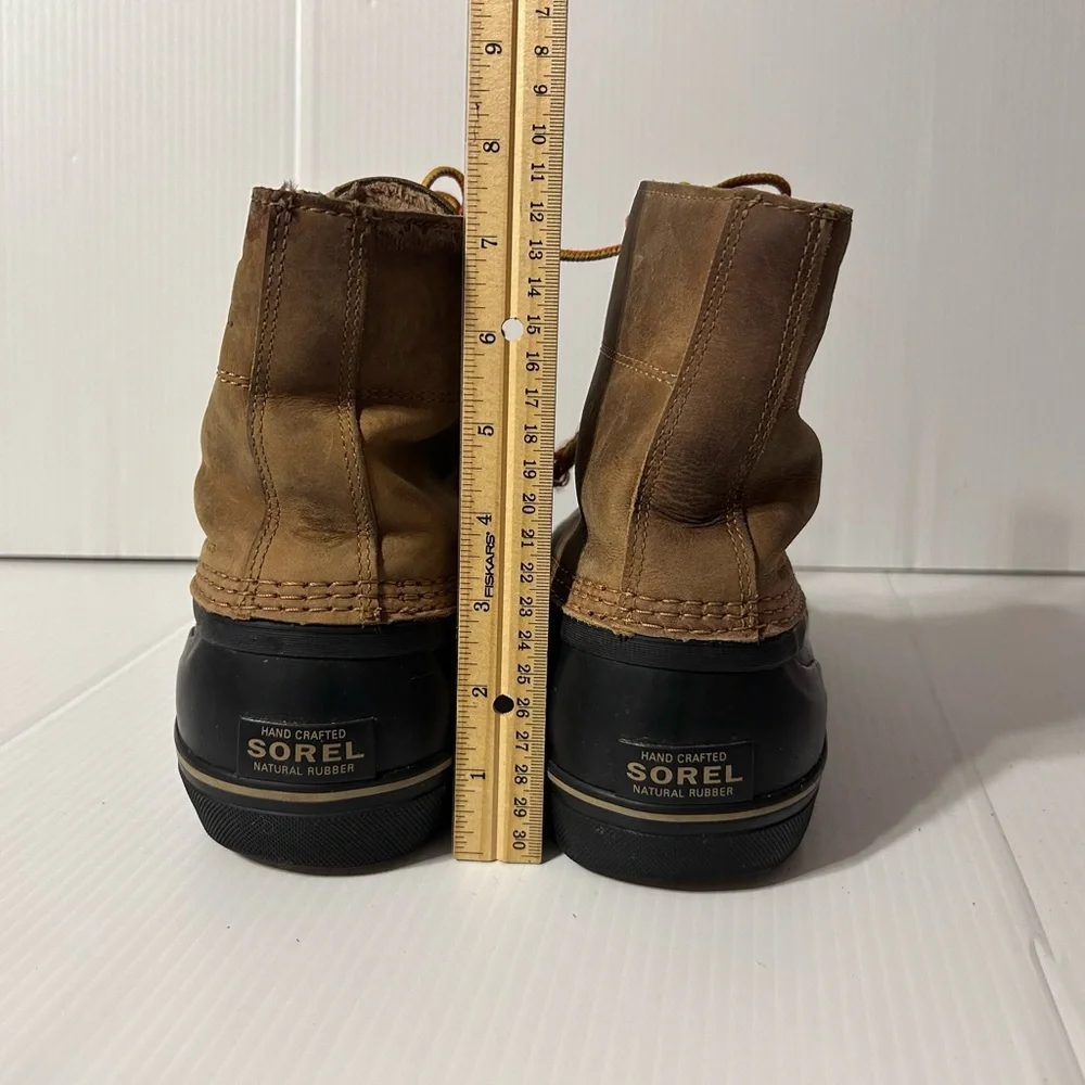 SOREL brown leather-upper rubber duck winter waterproof boots men size 10.5